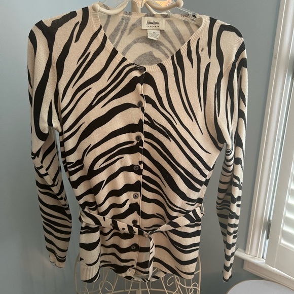 Neiman Marcus zebra print cashmere cardigan - Picture 1 of 5